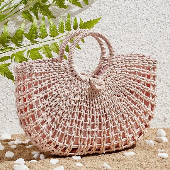Woven Tote Bag With Ring Handle - Picture 2 of 5